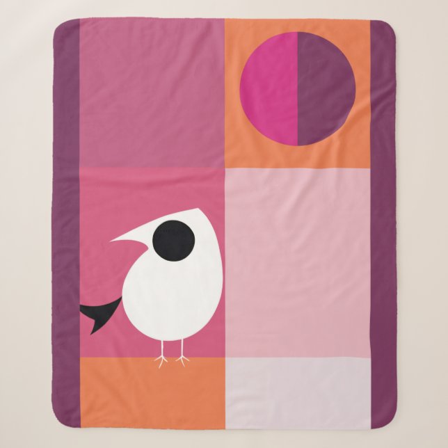 Moderner Vogel-Farbblock Rosa Orangenblanke Sherpadecke (Vorderseite)