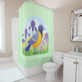 Moderner Vogel mit Iris Blume Blumenmuster Duschvorhang