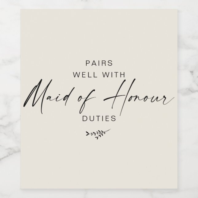 Moderner Vorschlag für die Script-Trauzeugin Weinetikett (Einzelnes Label)