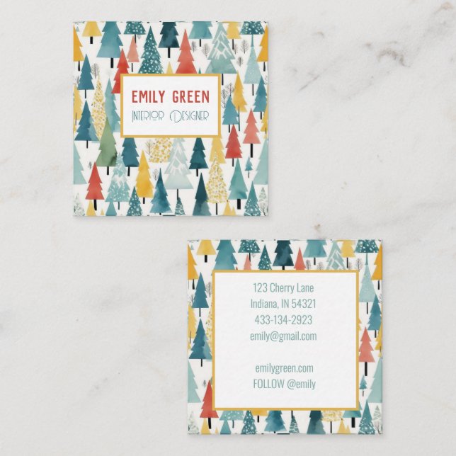 Moderner Wald Rustikal Stilvolle Wälder Winter Quadratische Visitenkarte (Vorne/Hinten)