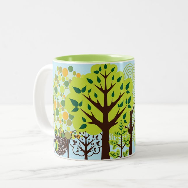 Moderner Waldgarten Art Grüne Natur Zweifarbige Tasse (Vorderseite Links)