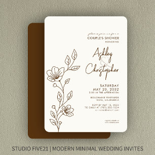 Moderner Walnut Brown Foliage Kontur Polterabend Einladung