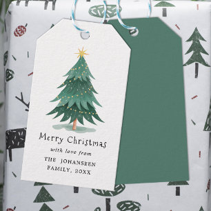 Moderner Wasserfarbe-Grüner Weihnachtsbaum  Geschenkanhänger