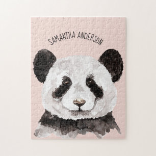 Moderner Wasserfarben-Panda mit Namen und Pastellr
