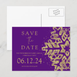 Moderner Weihnachten Save the Date Gold Glitzer Li Ankündigungspostkarte