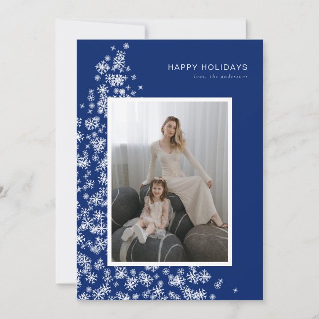 Moderner Weihnachtsbaum aus Schneeflocken Feiertagskarte (Vorderseite)