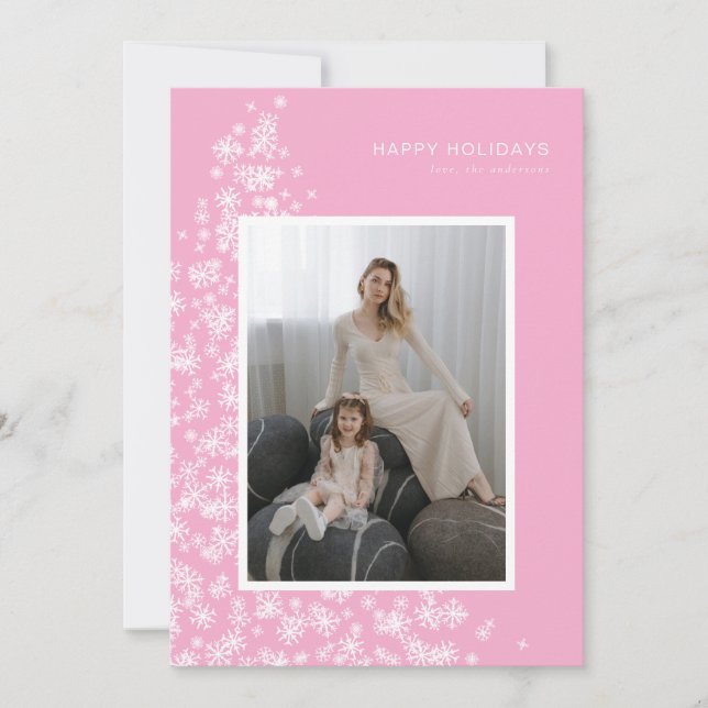 Moderner Weihnachtsbaum aus Schneeflocken Feiertagskarte (Vorderseite)