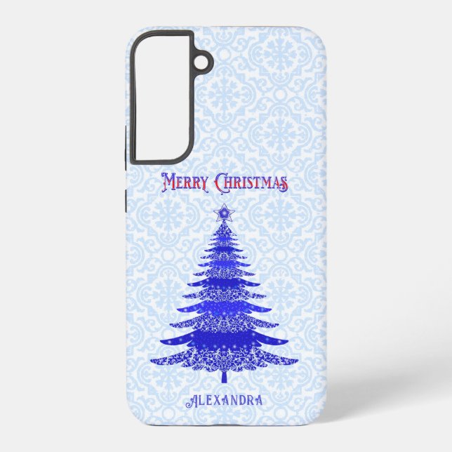 Moderner Weihnachtsbaum Blau Personalisiert Samsung Galaxy Hülle (Rückseite)