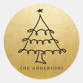 Moderner Weihnachtsbaum, der Imitat-Goldfolie Runder Aufkleber
