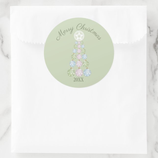 Moderner Weihnachtsbaum Drei Pastellfarben Runder Aufkleber (Tasche)