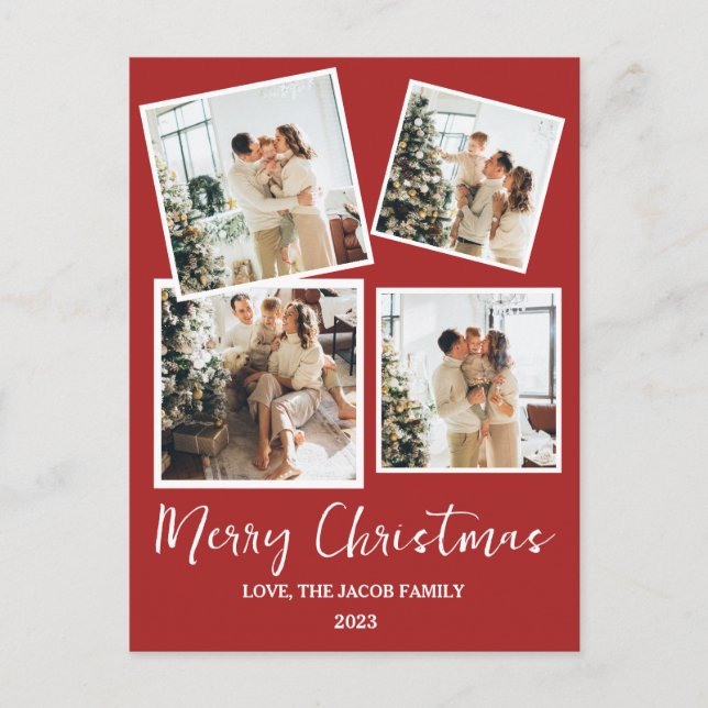 Moderner Weihnachtsbaum Familie 4 Foto Feiertagspostkarte (Vorderseite)