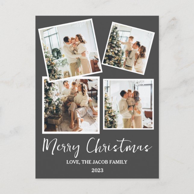 Moderner Weihnachtsbaum Familie 4 Foto Feiertagspostkarte (Vorderseite)