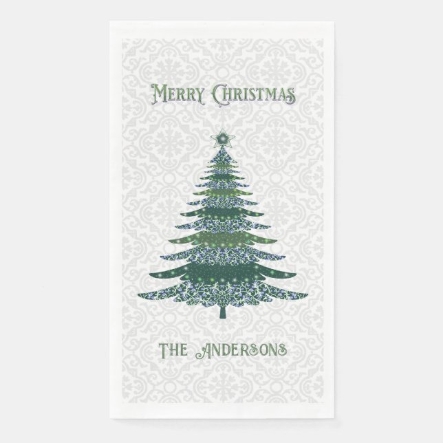 Moderner Weihnachtsbaum Grün Personalisiert Serviette (Vorderseite)