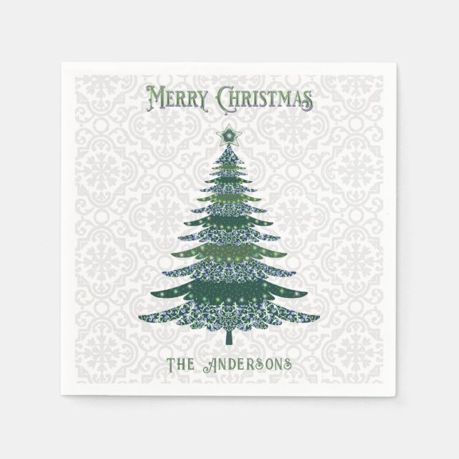 Moderner Weihnachtsbaum Grün Personalisiert Serviette (Vorderseite)