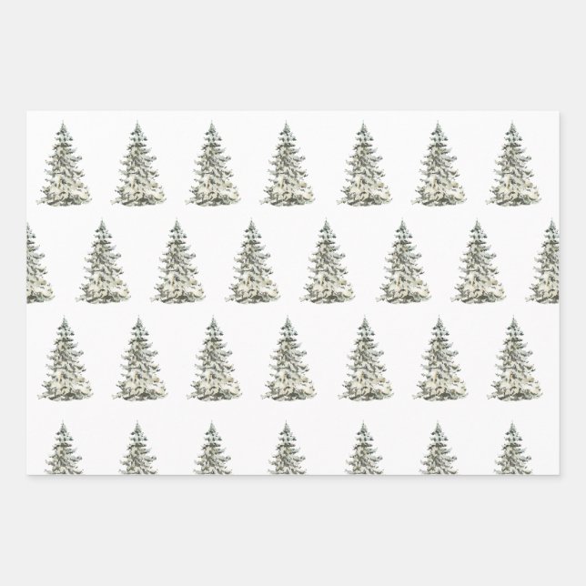 Moderner Weihnachtsbaum Grüne Pine Tree Geschenkpapier Set (Vorderseite)