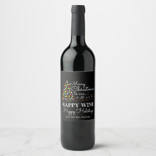 Moderner Weihnachtsbaum, Happy Wine Happy Holidays Weinetikett