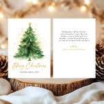 Moderner Weihnachtsbaum im Wasserfarben Non-Foto Feiertagskarte<br><div class="desc">Versenden Sie Ihren Urlaub mit unserer Weihnachtskarte für Weihnachtsbäume ohne Foto! Dieses elegante Design besticht durch einen hübsch handbemalten Weihnachtsbaum in Aquarellen, der ein ruhiges und künstlerisches Ambiente schafft, das sich perfekt für die Saison eignet. Die sanften Pinselstriche und die moderne Gestaltung bieten eine minimalistische und dennoch festliche Touch, die...</div>
