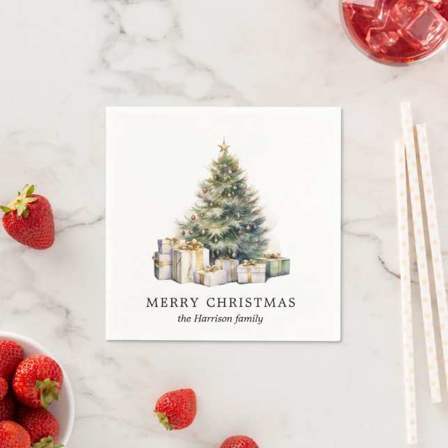 Moderner Weihnachtsbaum im Wasserfarben Non-Foto Serviette (Beispiel)