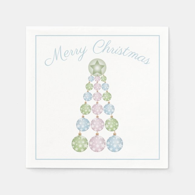 Moderner Weihnachtsbaum in pastellfarbenen Ornamen Serviette (Vorderseite)