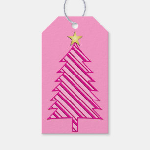 Moderner Weihnachtsbaum in rosa Pfefferminzstreife Geschenkanhänger