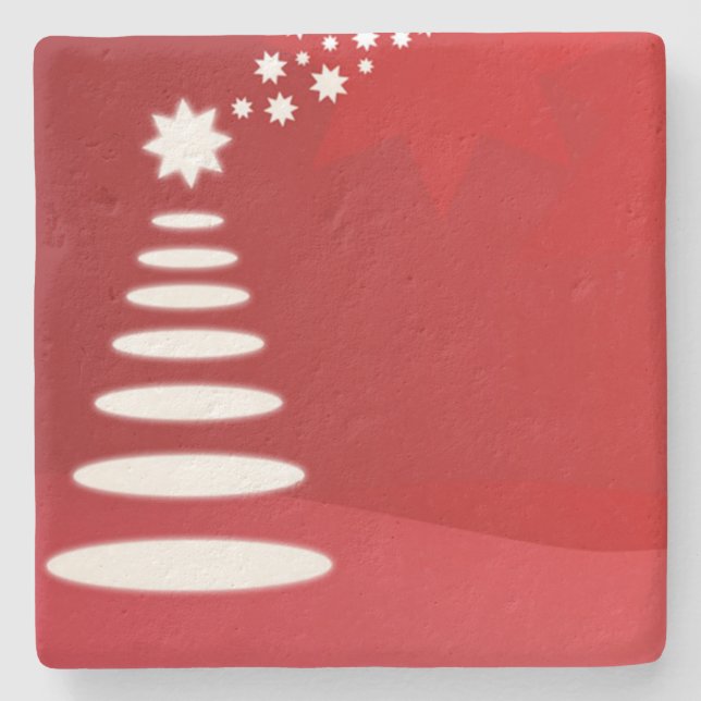 Moderner Weihnachtsbaum in Rot Steinuntersetzer (Vorderseite)