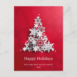 Moderner Weihnachtsbaum mit Schneeflocken, Unterne Postkarte