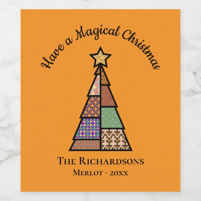 Moderner Weihnachtsbaum Mitte des Jahrhunderts Weinetikett (Einzelnes Label)