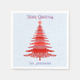 Moderner Weihnachtsbaum Red Blue Personalisiert Serviette