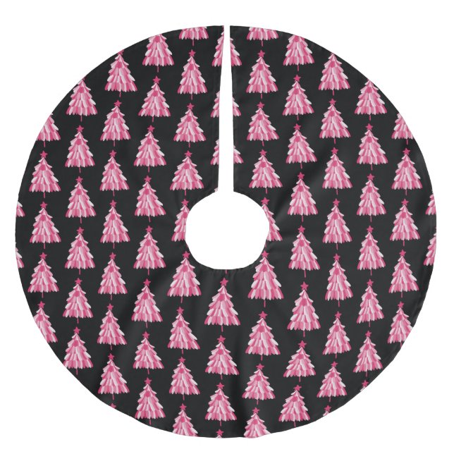Moderner Weihnachtsbaum rosa schwarz Polyester Weihnachtsbaumdecke (Vorderseite)