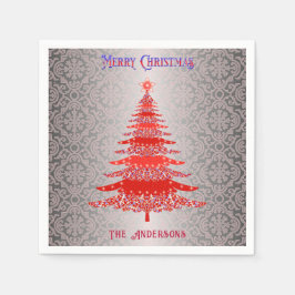 Moderner Weihnachtsbaum Roter Silbername Ornamente Serviette