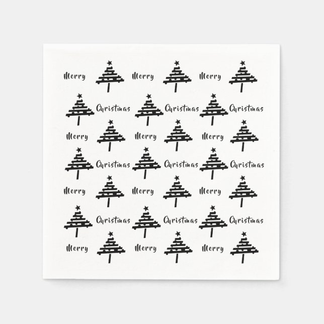 Moderner Weihnachtsbaum Schwarz-Weiß-Party Serviette (Vorderseite)