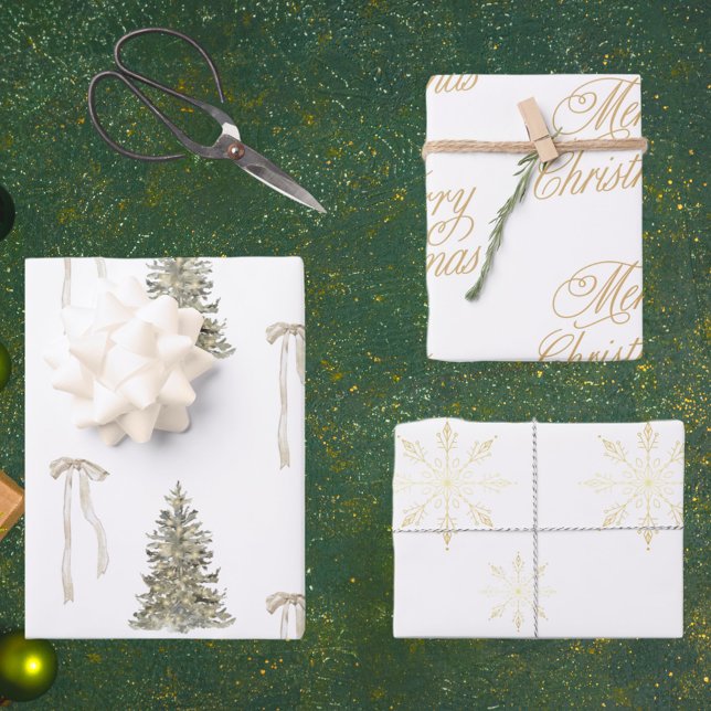 Moderner Weihnachtsbaum und niedliches Bugmuster Geschenkpapier Set (Von Creator hochgeladen)