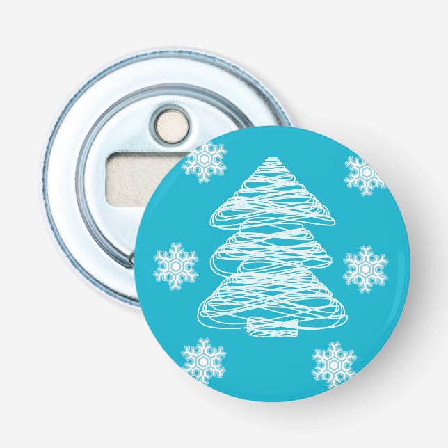 Moderner Weihnachtsbaum und Schneeflocke Flaschenöffner (Vorderseite)