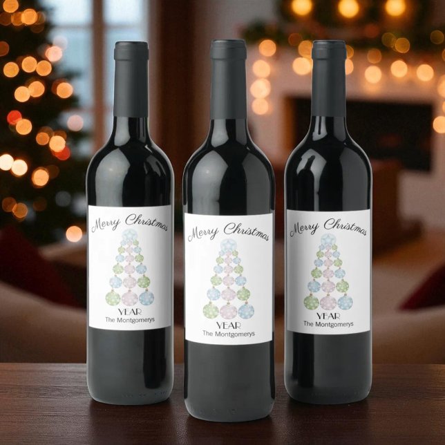 Moderner Weihnachtsbaum von Pastelschmuck Weinetikett (personalized bottle labels)
