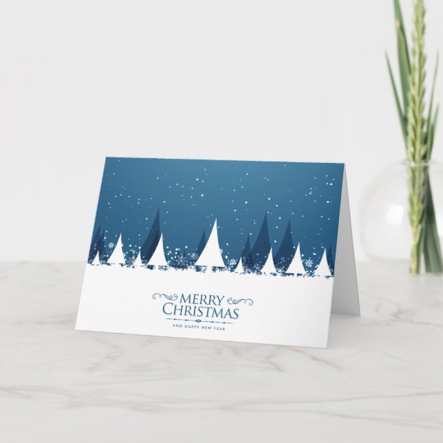 Moderner Weihnachtsblau und Weißwald Feiertagskarte (Vorderseite)