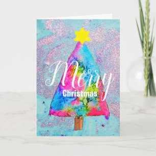 Moderner Weihnachtsbunter in Blau und Rosa Glitzer Feiertagskarte