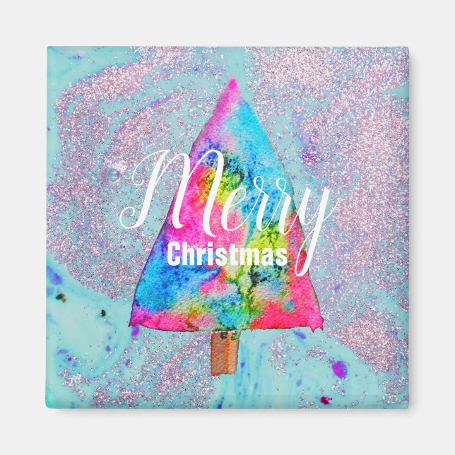 Moderner Weihnachtsbunter in Blau und Rosa Glitzer Magnet (Vorne)