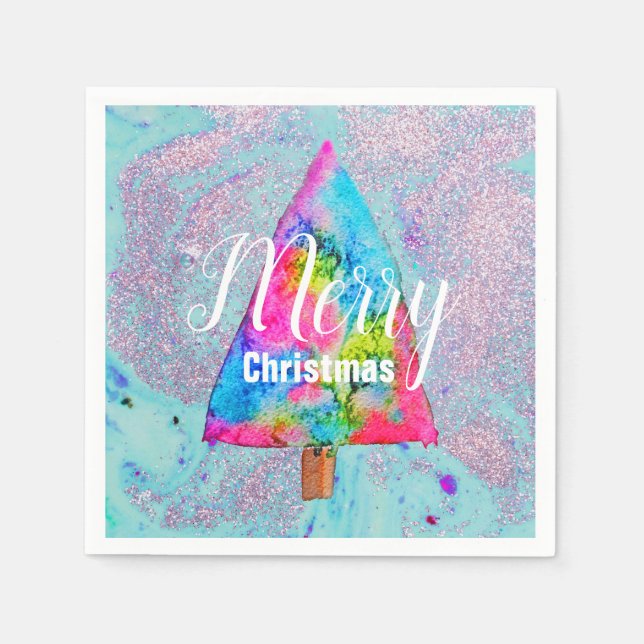 Moderner Weihnachtsbunter in Blau und Rosa Glitzer Serviette (Vorderseite)