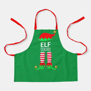 Moderner Weihnachtself-Squad auf Grün Schürze