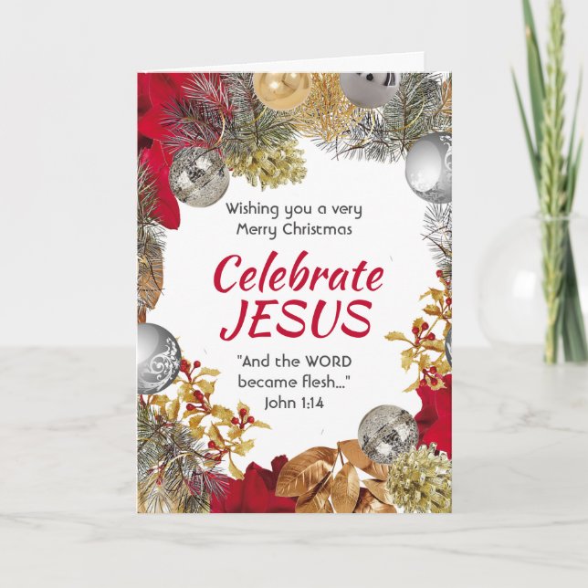 Moderner Weihnachtskranz CELEBRATE JESUS Feiertagskarte (Vorderseite)