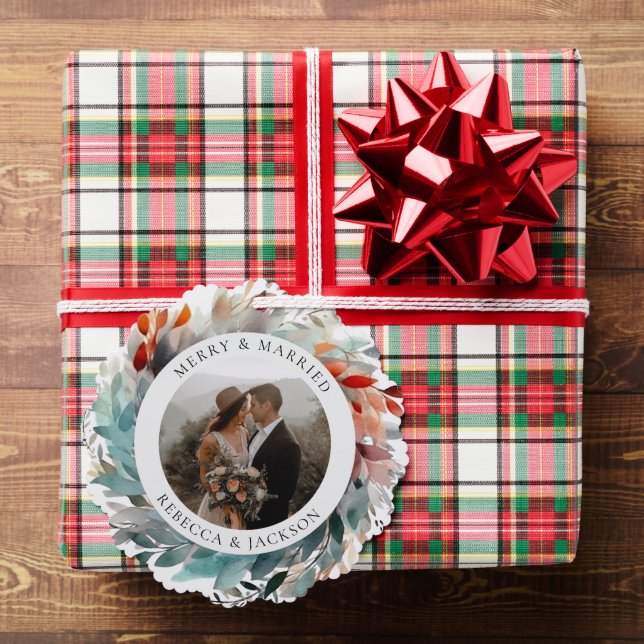 Moderner Weihnachtskranz | Verheiratetes und fröhl Ornament Karte (Insitu (Geschenk))