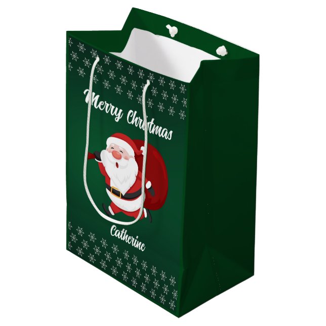 Moderner Weihnachtsmann frohe Weihnachten Mittlere Geschenktüte (Vorderseite Schrägansicht)