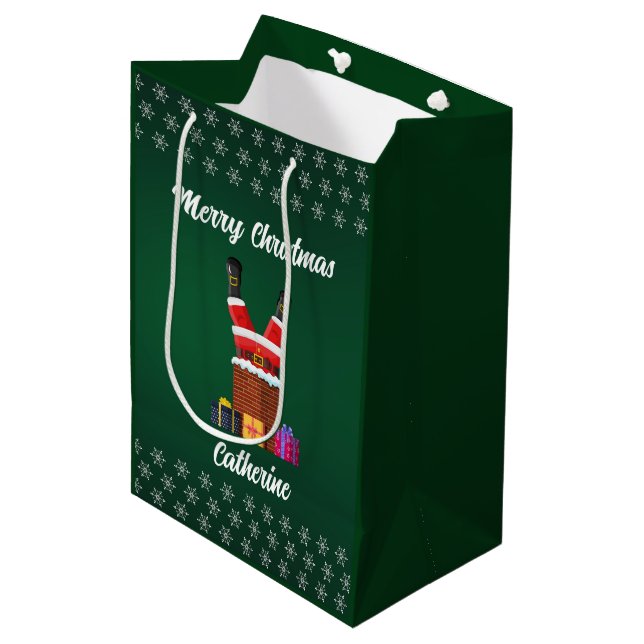 Moderner Weihnachtsmann frohe Weihnachten Mittlere Geschenktüte (Vorderseite Schrägansicht)