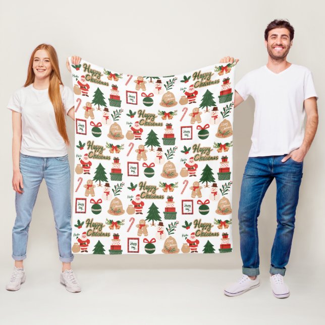 Moderner Weihnachtsmann und Lebkuchen-Muster Fleecedecke (Beispiel)