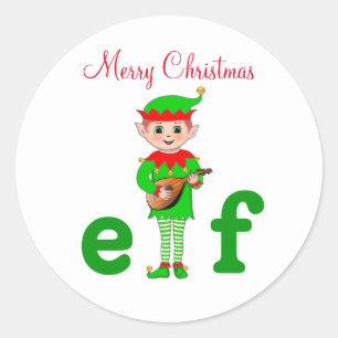 Moderner Weihnachtsmusical-Elf auf Weiß Runder Aufkleber