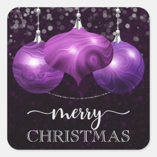 Moderner Weihnachtsschmuck Lila Marmor Ornamente Quadratischer Aufkleber