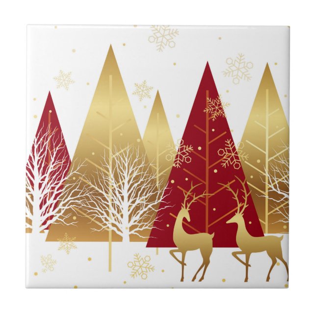 Moderner Weihnachtsschnee Roter Gold Winterschnee Fliese (Vorderseite)