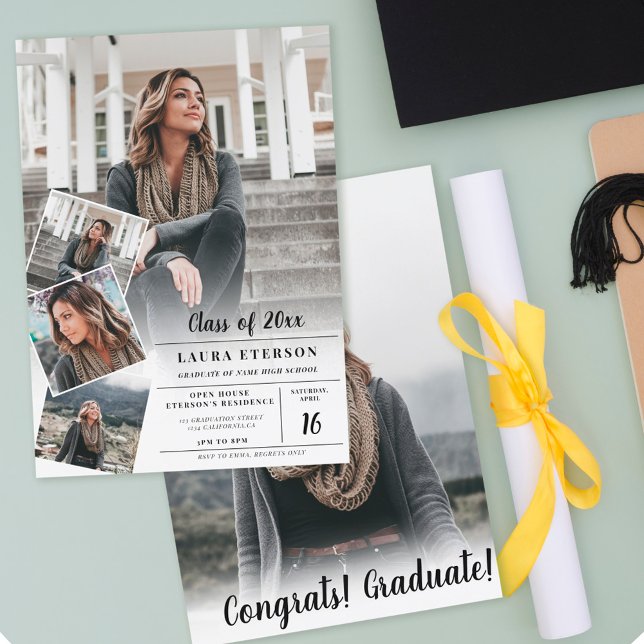 Moderner weißer, minimalistischer Foto-Abschluss Einladung (Von Creator hochgeladen)