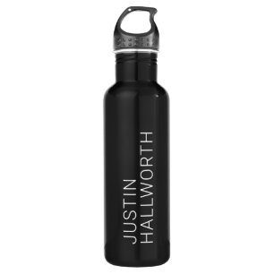 Moderner weißer Name auf schwarz Edelstahlflasche