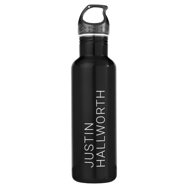Moderner weißer Name auf schwarz Edelstahlflasche (Vorderseite)
